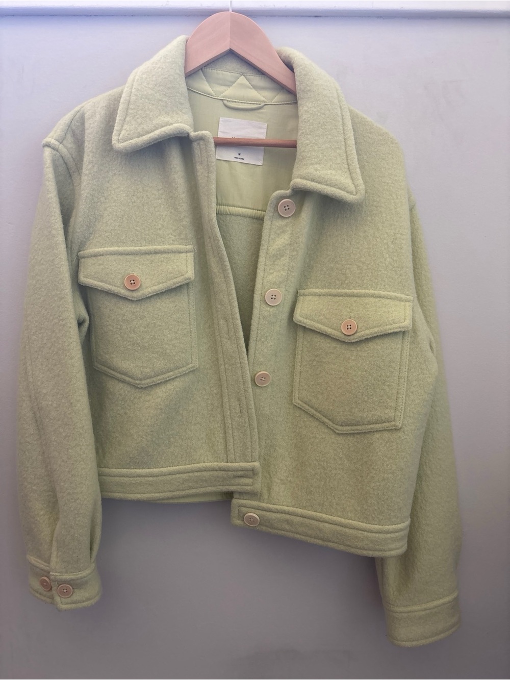 Aritzia Wilfred Little Cropped Boiled Wool Jacket Sage Green